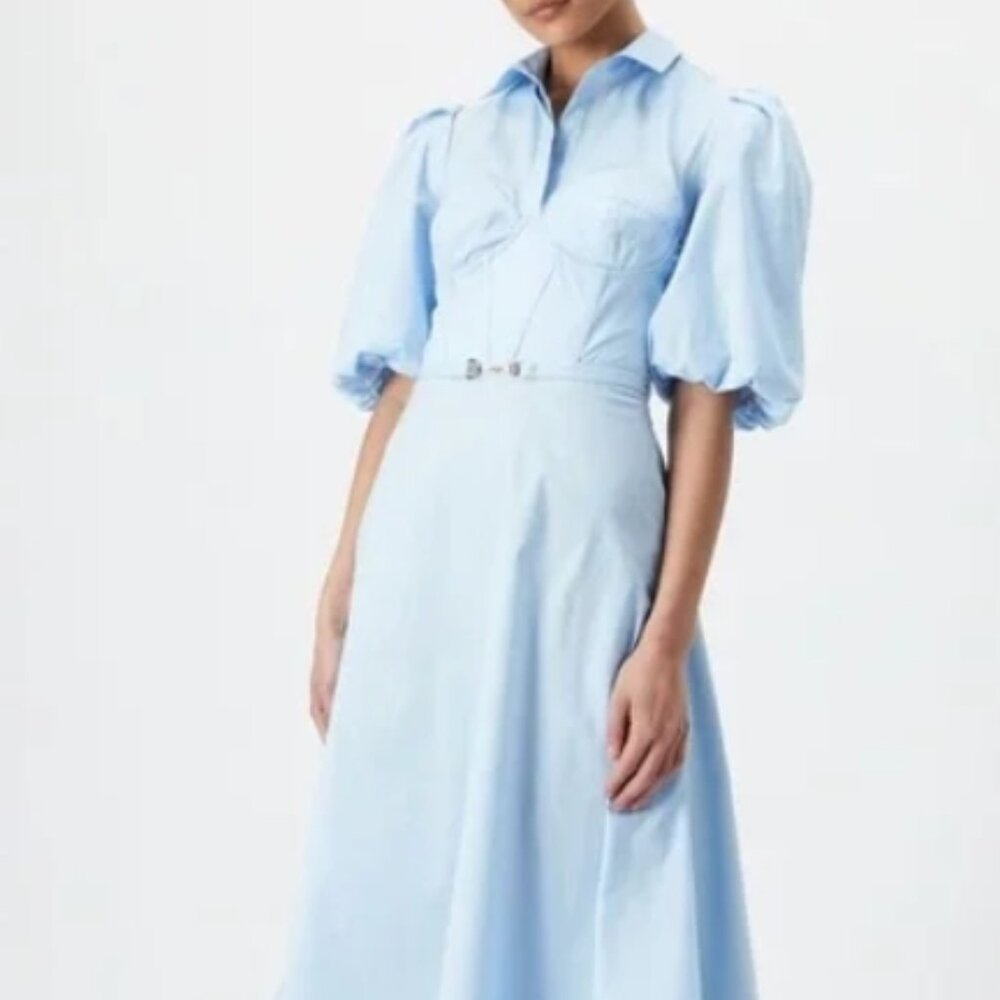 Bardot Corset Midi Shirt Dress in Cornflower Blue Size 2